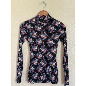 DIANE VON FURSTENBERG sheer floral mockneck top 100% nylon